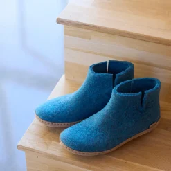 Boot with leather sole - Petrol